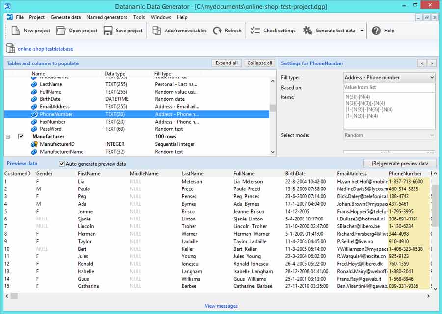 Datanamic Data Generator Screenshot